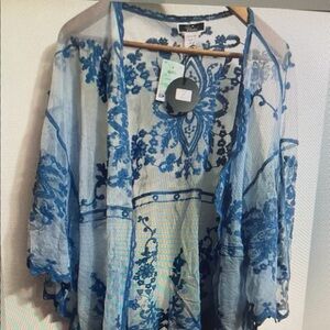 Elegant Blue Floral Sheer Women's Blazer